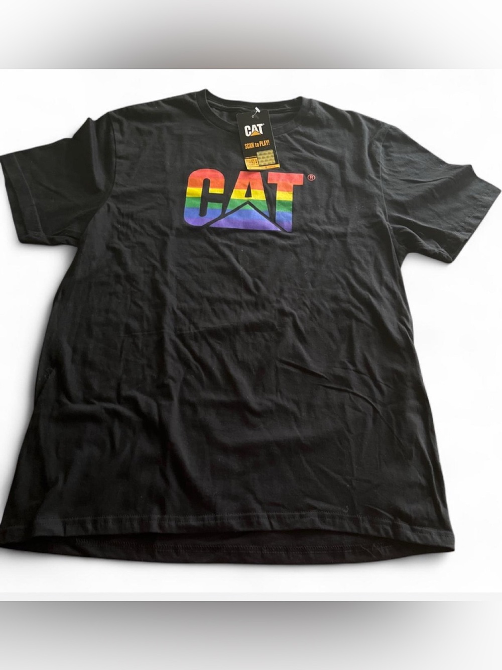 CAT Caterpillar Rainbow Logo Pride T-Shirt Men’s Medium Black NWT (329)